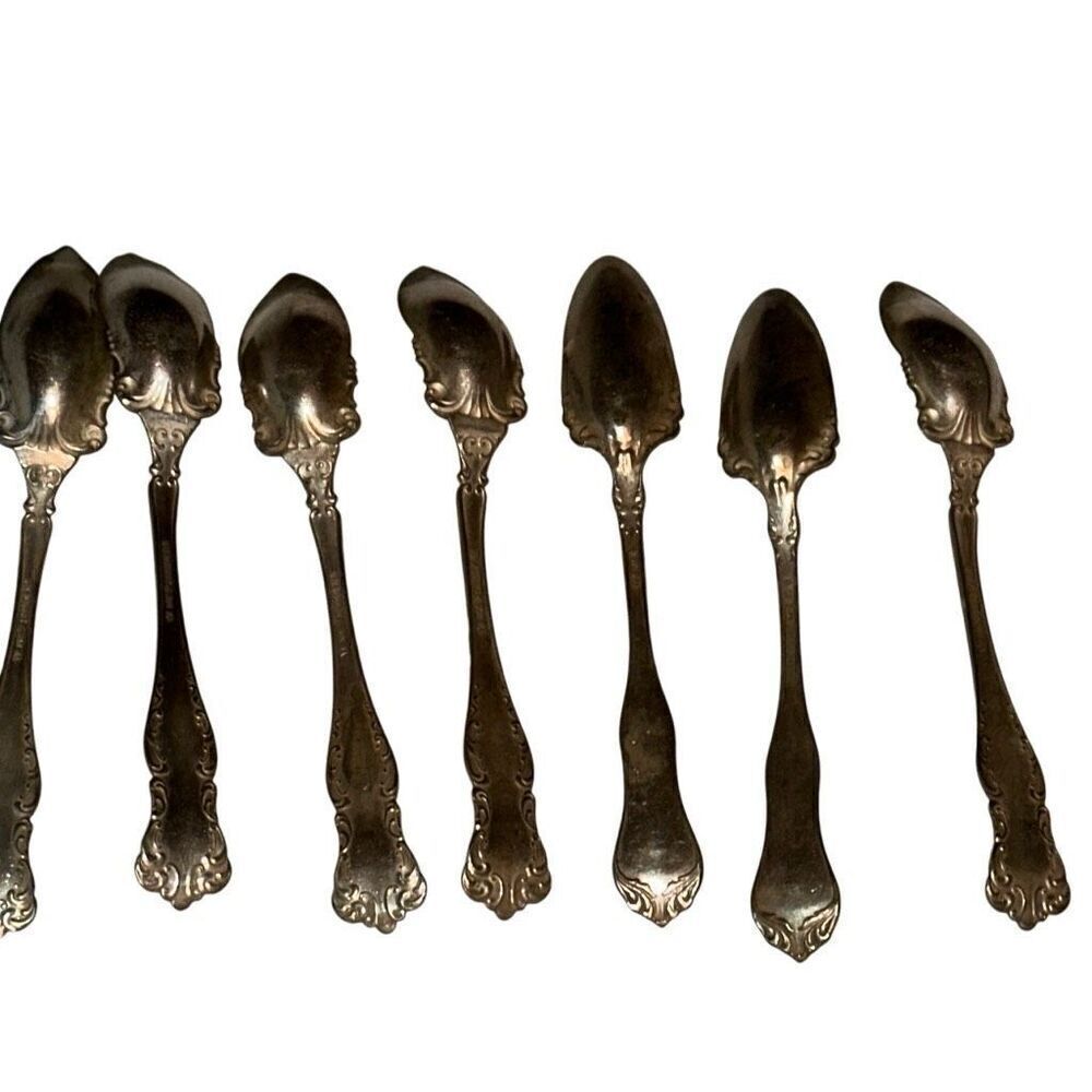 7 Vintage WM Rogers & Son AA Silver Grapefruit Spoon Set 6.5"